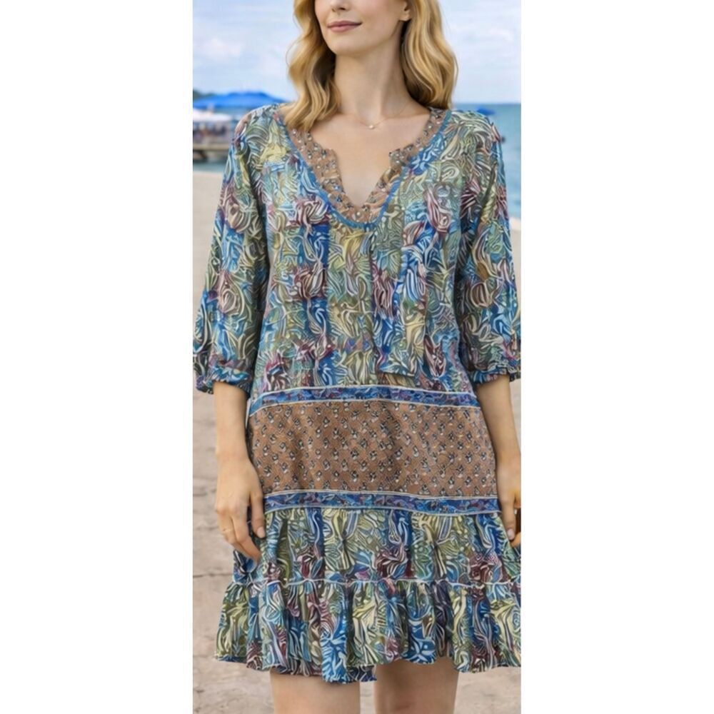 Tolani 100% silk ruffle mini dress size small